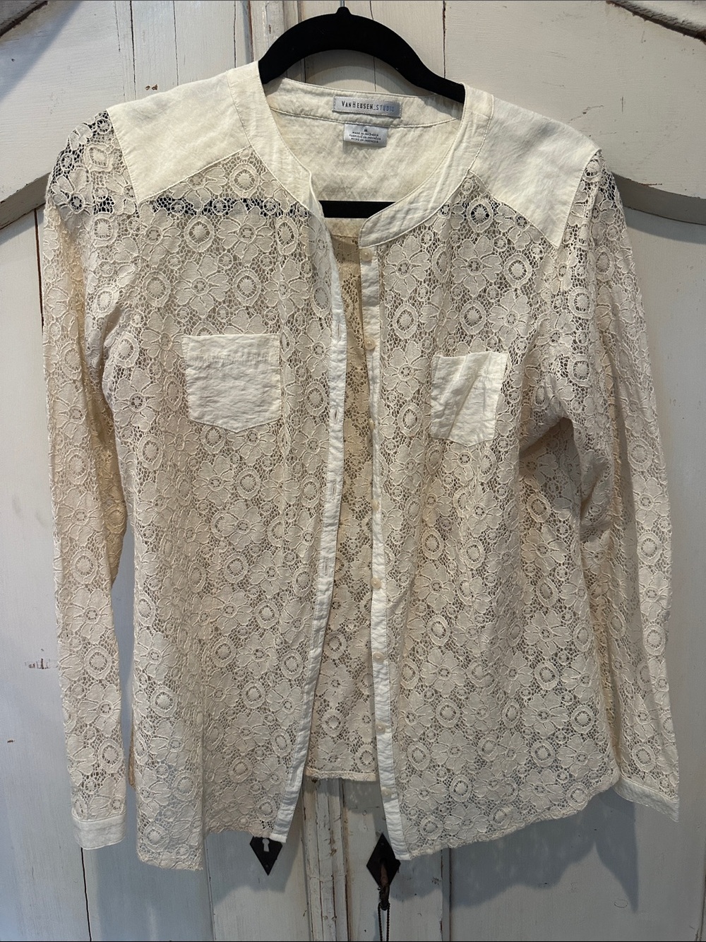 Van Heusen Cream Lace Button-Front Top